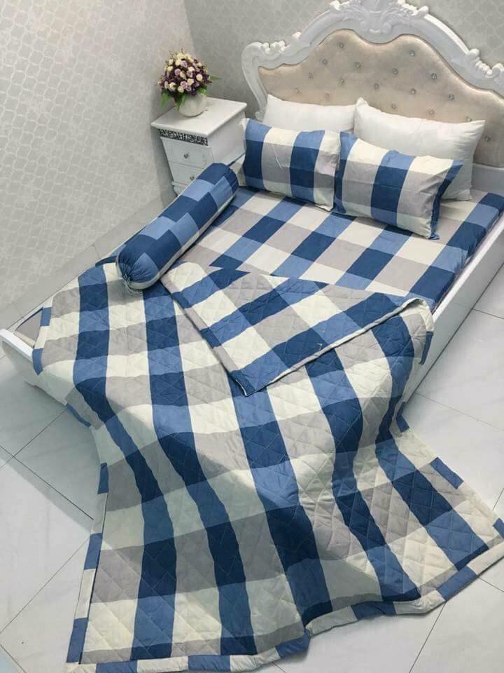 (FreeShip MAX) Bộ Chăn Ga Gối , Kẻ Xanh -kovico  drap giường, ga giường, ra giường, drap trải giường,ga trải giường, drap trải giường đẹp ga trải giường cưới, bộ ga trải nệm mát, ga giường cưới,Ga giường spa