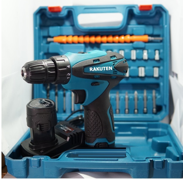Máy khoan pin, máy khoan búa rakuten 12v tặng bộ mũi khoan