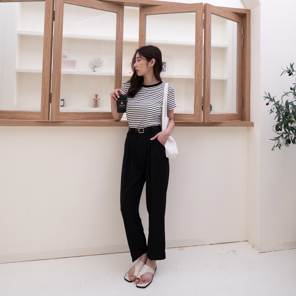 Áo thun nữ sọc phối viền màu thời trang