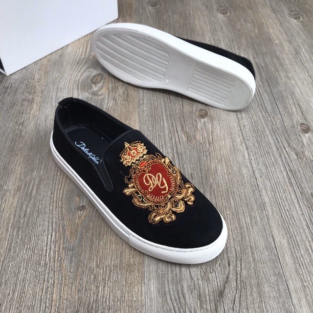 giày slipon da thêu logo vương niệm vua đế cao su