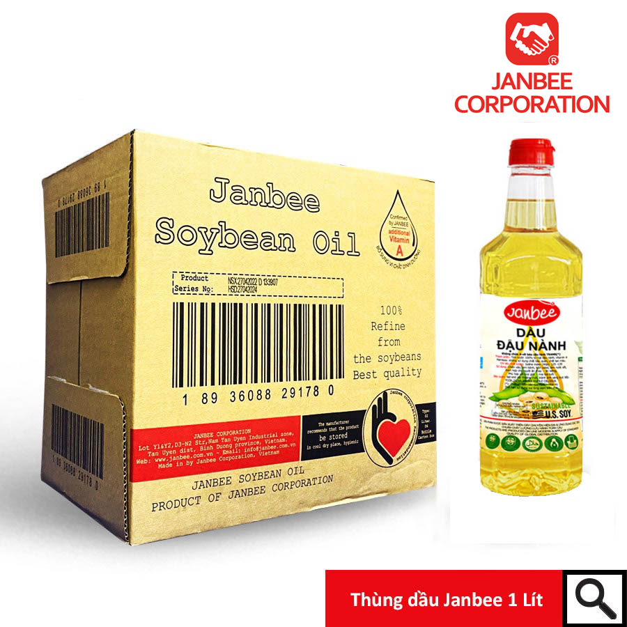 Thùng Dầu Đậu Nành Janbee 1 Lít - 12 Chai