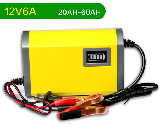 Bộ sạc bình ắc quy tự ngắt khi đầy có quạt tản nhiệt cho ô tô , xe máy, xe đạp điện 12V/6A dung lượng 20Ah-60AH (Vàng), xac binh ac quy, sạc ắc quy 12V, máy nạp bình ắc quy, sạc xe máy điện, sạc xe đạp điện, ắc quy