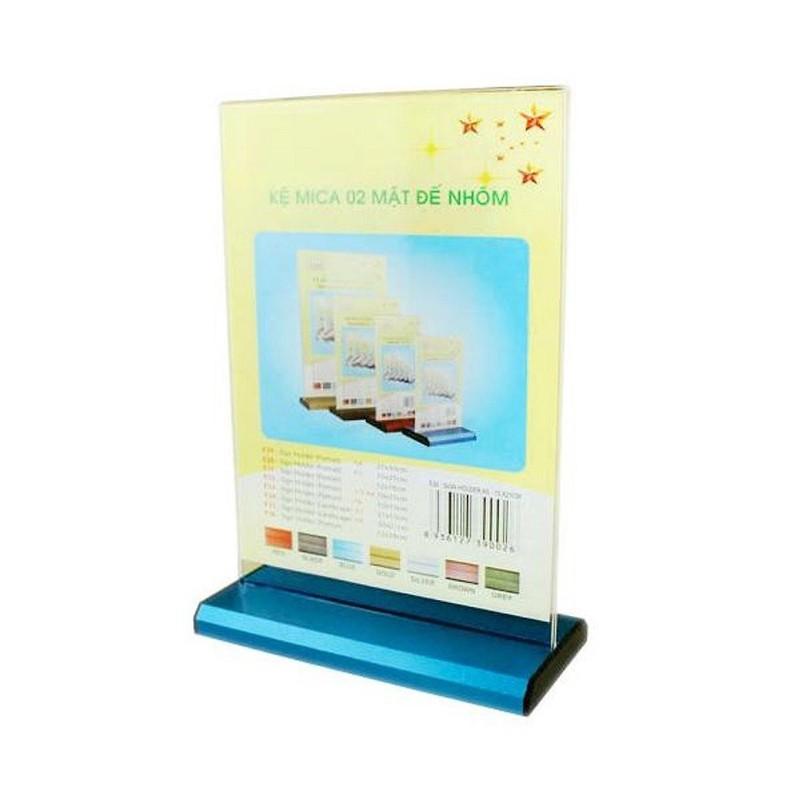 [HCM]Kệ Mica 2 mặt A5 ngang - Đế lùa nhôm - E34 - 210x150mm
