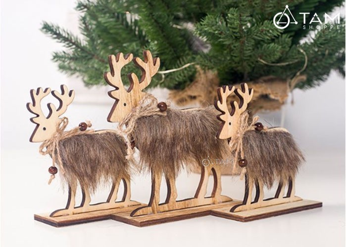 Bộ 3 Con Tuần Lộc Gỗ Có Lông Nâu Để Bàn X-Mhdb-07 - Shjkjhgfdfgh