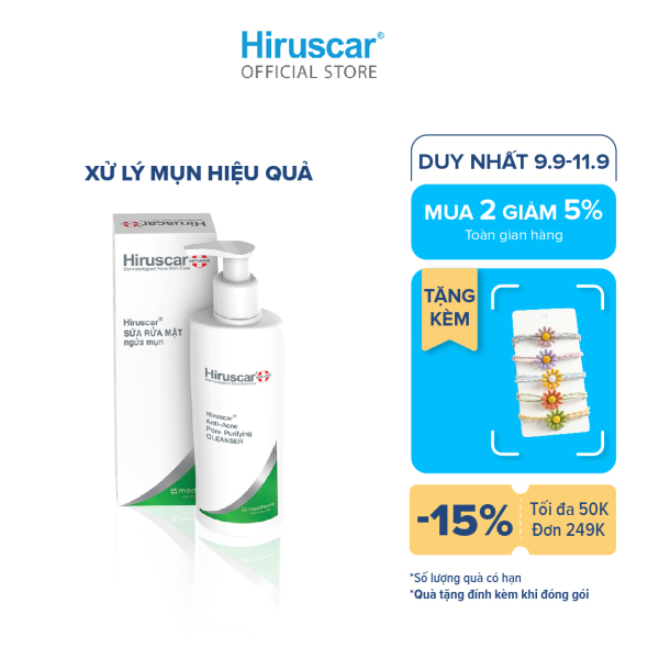 [Mua 2 giảm 5%] [Tặng kèm bộ cột tóc] Sữa rửa mặt ngừa mụn Hiruscar Anti-Acne Cleanser+ 100ml
