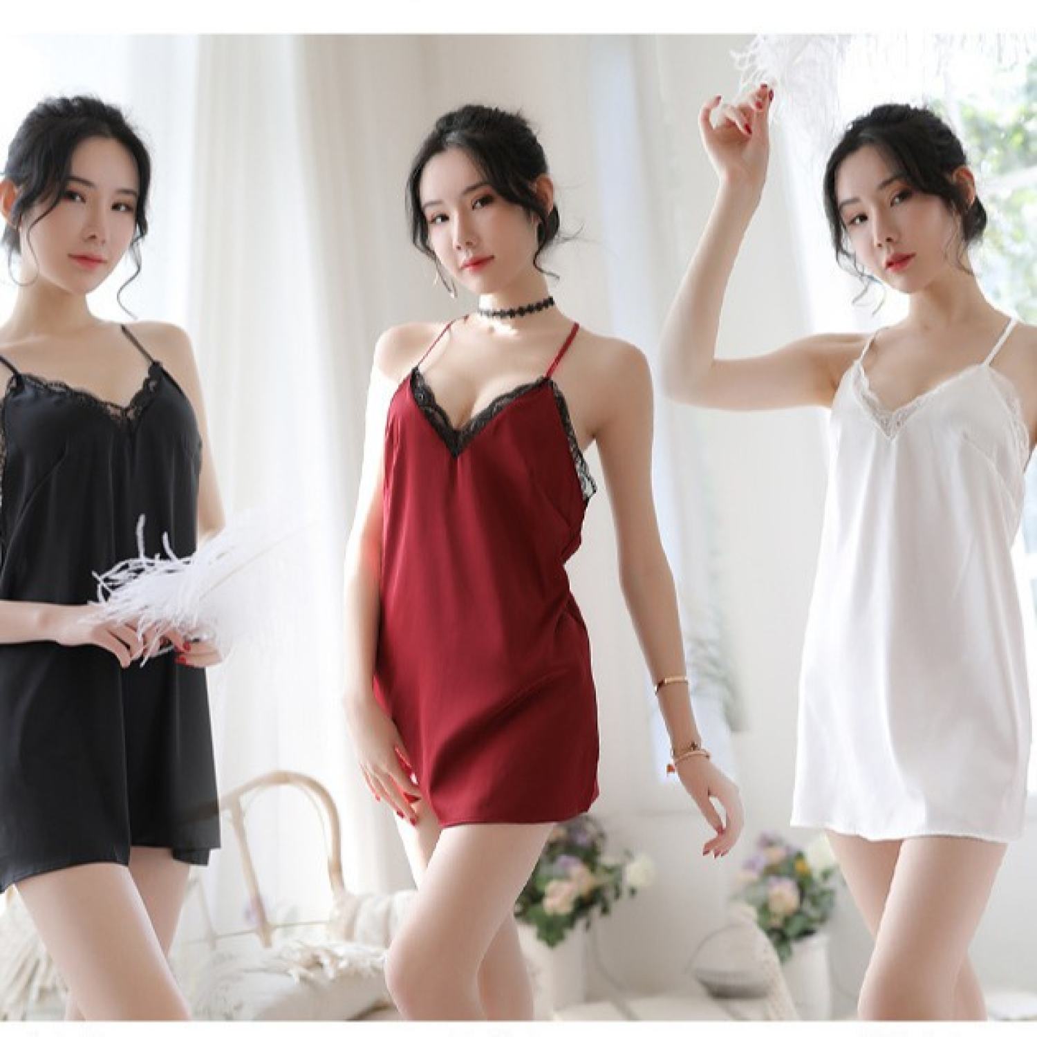 (Che tên) Đầm ngủ lụa cao cấp mix ren sau quyến rũ CP043