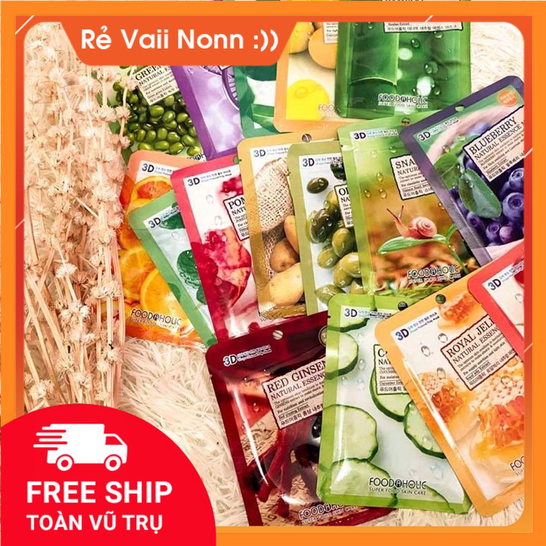 Set 10 miếng mặt nạ 3d trái cây hàn quốc foodaholic dưỡng ẩm , cấp nước