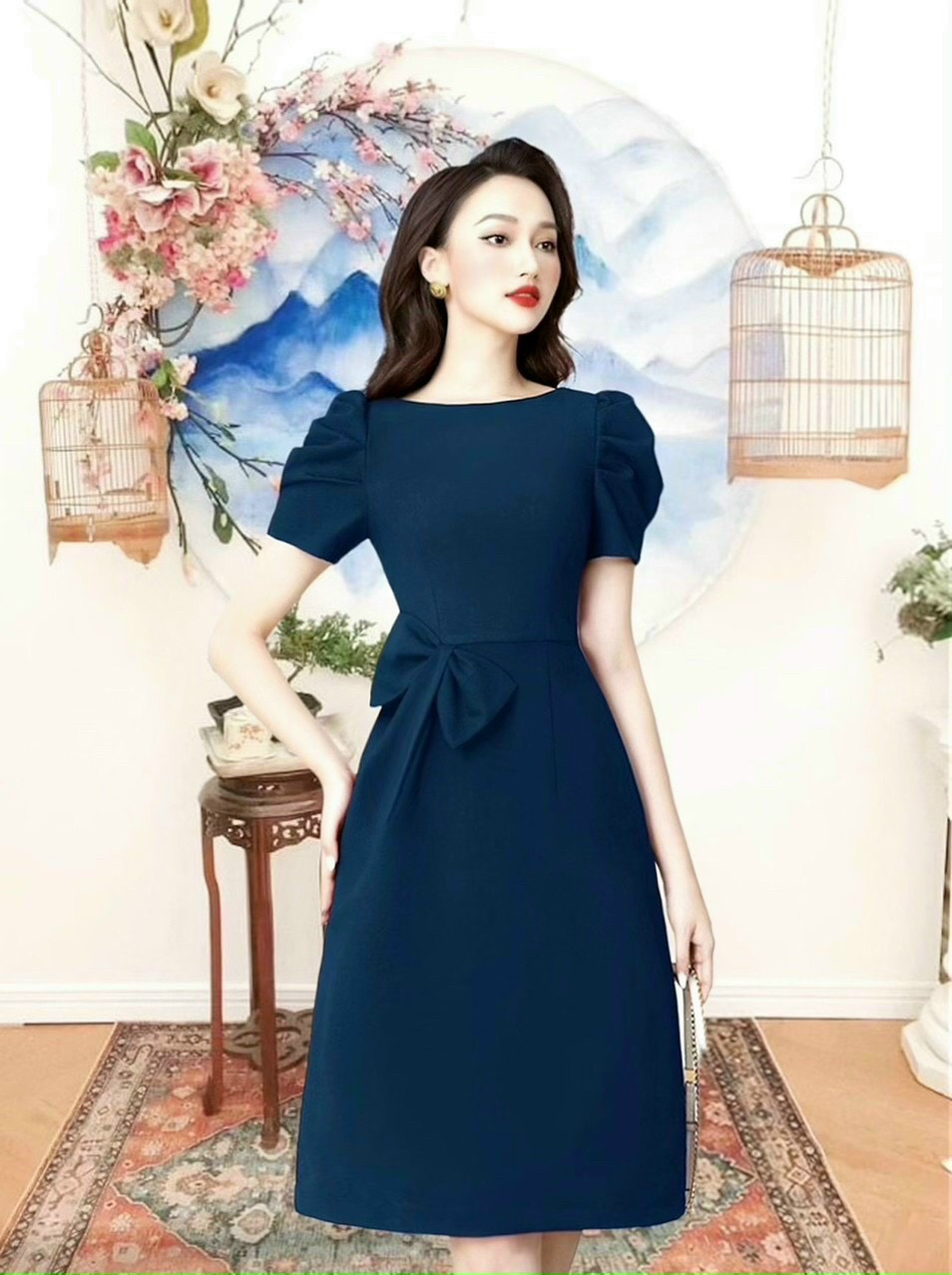 SALE đầm xòe đính nơ eo fullsize, mặc đẹp