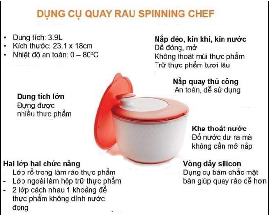 Dụng cụ quay ráo thực phẩm Tupperware Spinning Chef