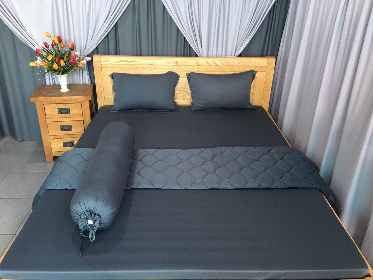 Bộ drap thun hàn 1 màu  (1 ga, 2 áo nằm, 1 áo ôm)