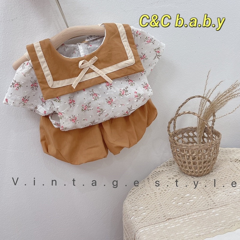 Set vintage quần boom siêu xinh cho bé gái