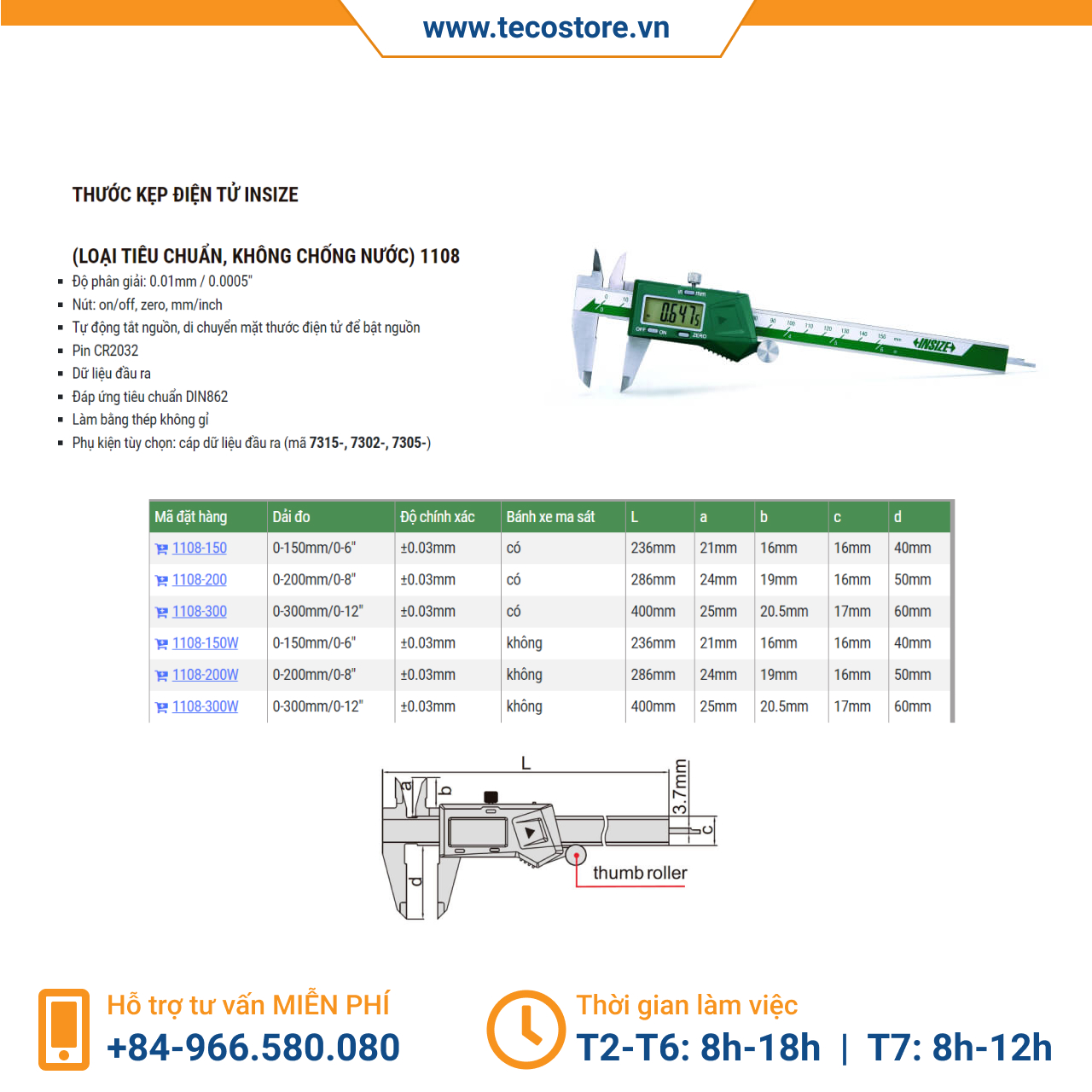Thước kẹp điện tử Insize 1108 - standard, nonwaterproof [Chính hãng] [Bảo hành 12 tháng] [Có sẵn]