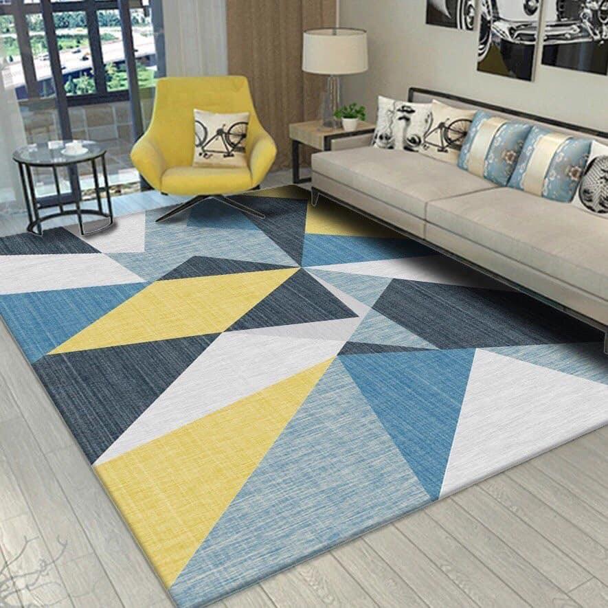 Thảm bali trải sàn phòng khách 1m6 x2m3 mẫu đa giác xanh
