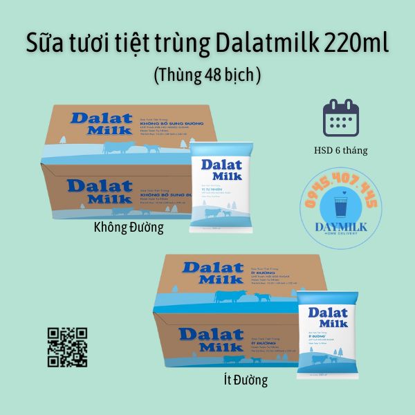 Thùng Sữa Tươi Tiệt Trùng Dalatmilk 220ml