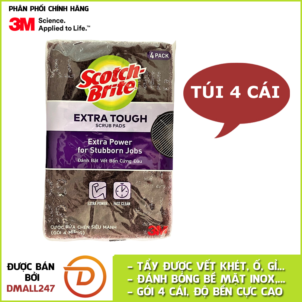 Gói 4 miếng cước cọ rửa mạnh hơn inox 3M 7447  - Dmall247, chăm sóc vệ sinh nhà cửa