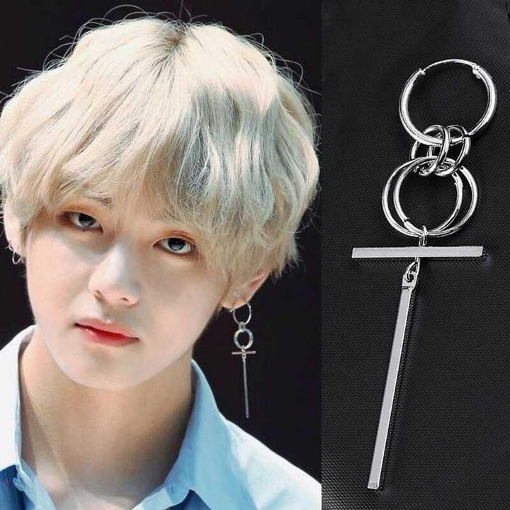 Khuyên tai V bông tai chữ thập khuyên tai BTS bông tai trang sức phụ kiện nam nữ phong cách Hàn Quốc army