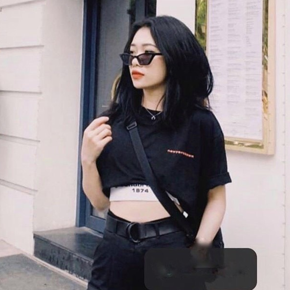 Set áo ba lỗ đen 1974 thun lụa kèm áo croptop
