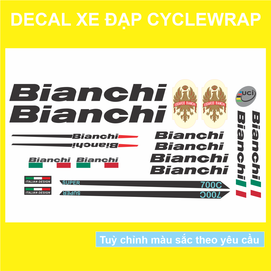Tem decal dán sườn xe đạp đua đường trường BIANCHI | CycleWrap