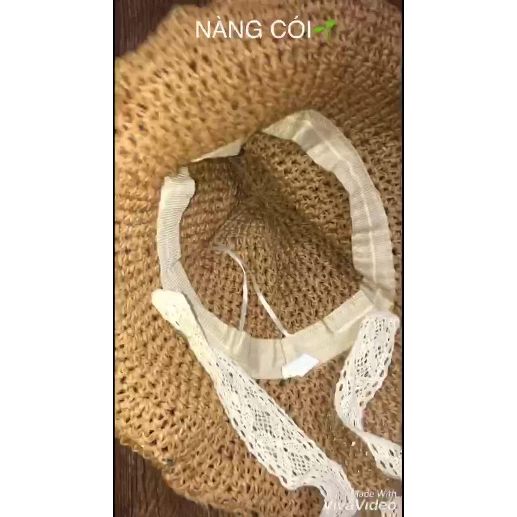 Mũ Cói Nón Cói Mềm Nơ Ren Siêu Dài
