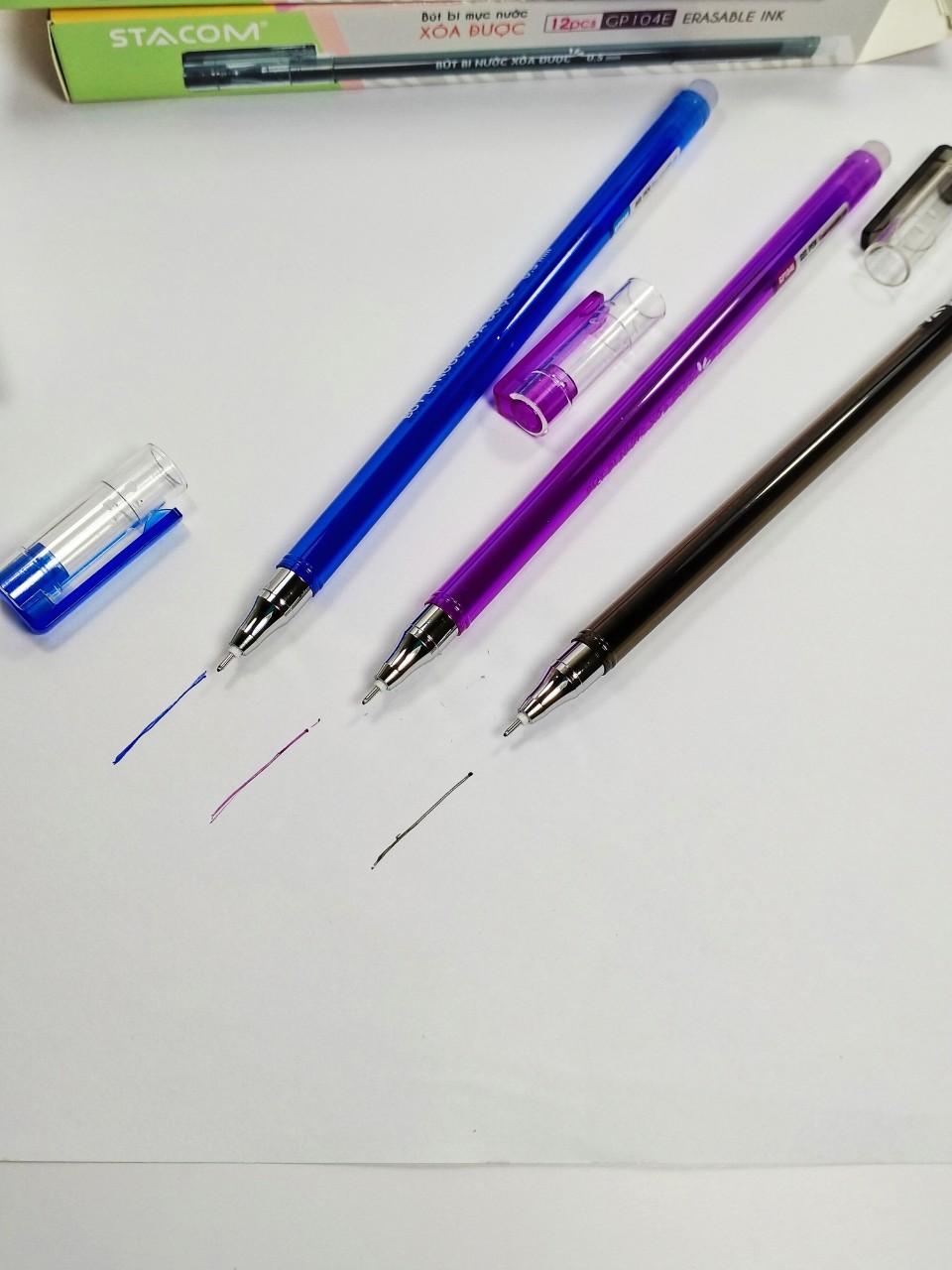 Bút gel xóa được xanh, đen, tím