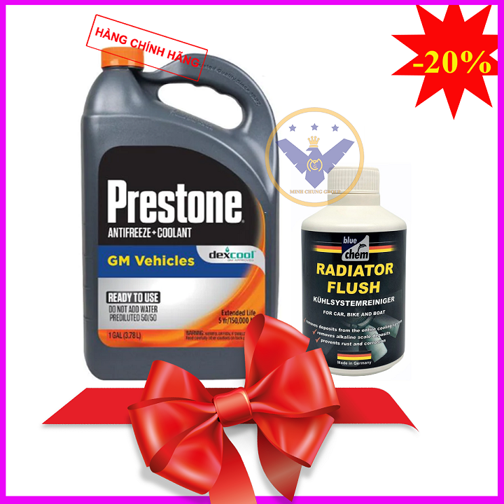 Combo nước làm mát động cơ ô tô màu đỏ dexcool prestone 3.78l + súc két nước 300m