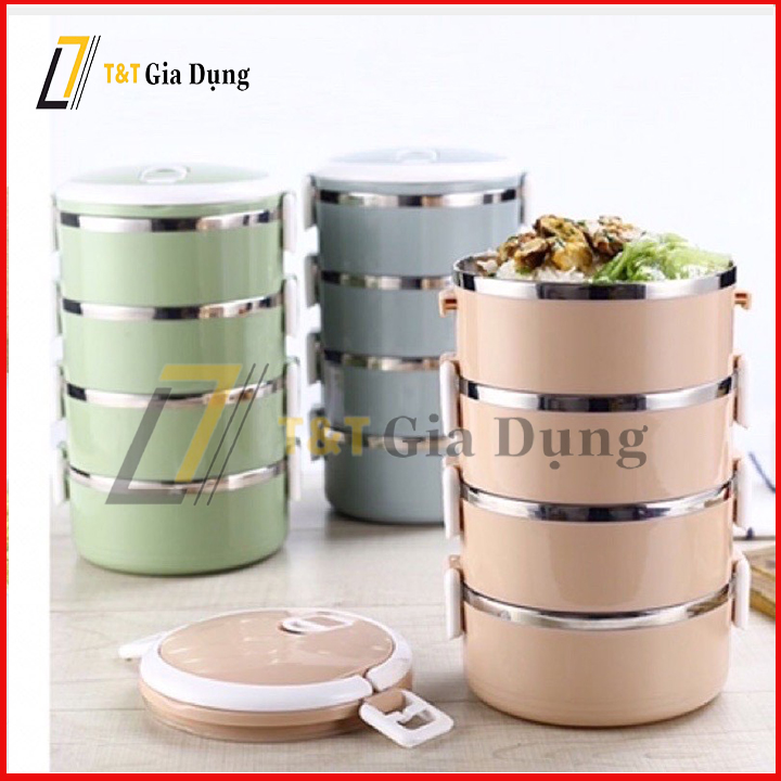 Hộp cơm 4 tầng lúa mạch lõi inox 304 cao cấp giữ nhiệt cực tốt - cà men đựng cơm có khóa chống tràn 2.8l
