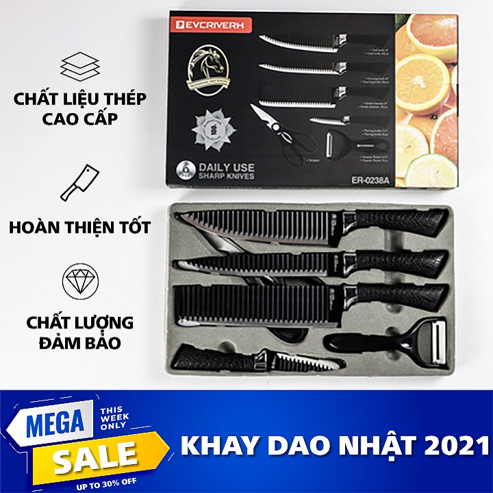 Dao bếp lưỡi gợn sóng Nhật Bản - Bộ dao Nhật chính hãng cao cấp 6 món sắc bén chắc tay đẹp - Bộ Dao Làm Bếp 6 Món Cao Cấp. Đầy Đủ Kích Giúp Bạn Cắt Tỉa Sắt Thái Một Cách Hiệu Quả.