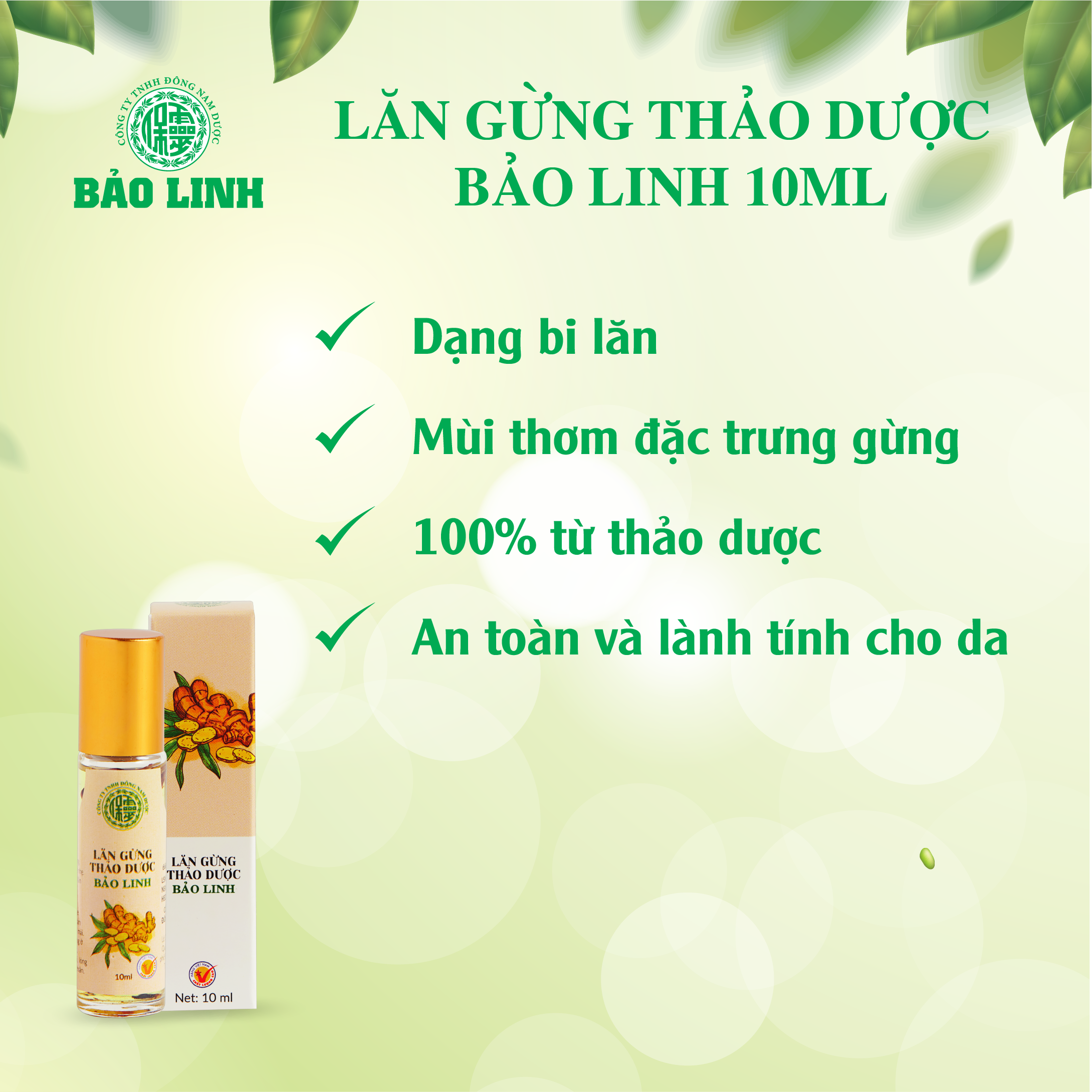 Dầu Gừng Thảo Dược Bảo Linh Dạng Lăn 10ml