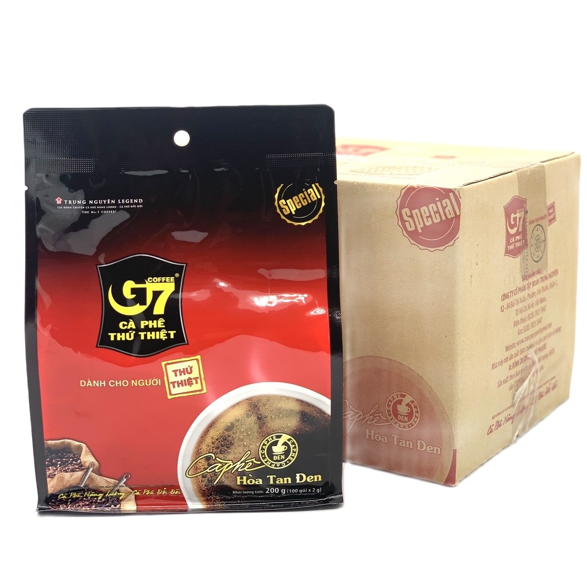 Cà phê G7 hòa tan ĐEN( Không Đường Sữa) Trung Nguyên( Thùng 6 Túi x 100 Gói)
