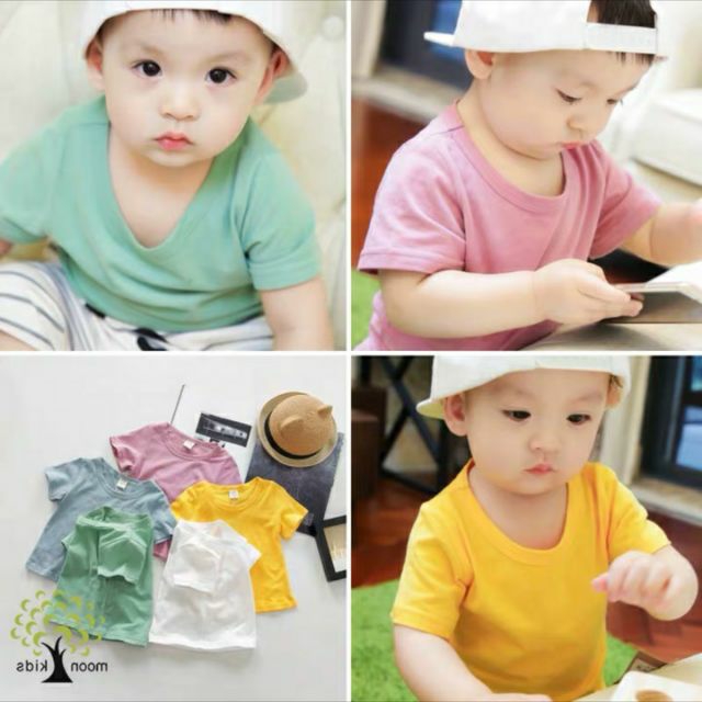 Lẻ 1 cái Áo Thun Cotton Kiểu Dáng Basic Cho Bé Trai Gái 7-17kg SHOP BEECOW
