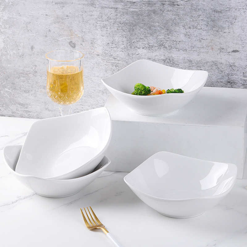 Bộ 2 Dĩa Sứ Vuông Trắng Trơn Sâu Lòng 17cm, Dĩa Decor, Đựng Thức Ăn Tráng Men Cao Cấp Thanh Lịch