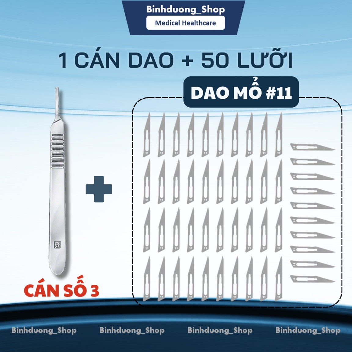 Cán dao mổ y tế số 3 (Kèm 50 lưỡi dao mổ thích hợp)