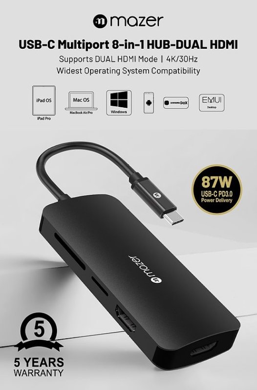 Bảng giá Cổng Chuyển Đổi Mazer USB-C 8-in-1 HUB To HDMI 4Kx2 Phong Vũ