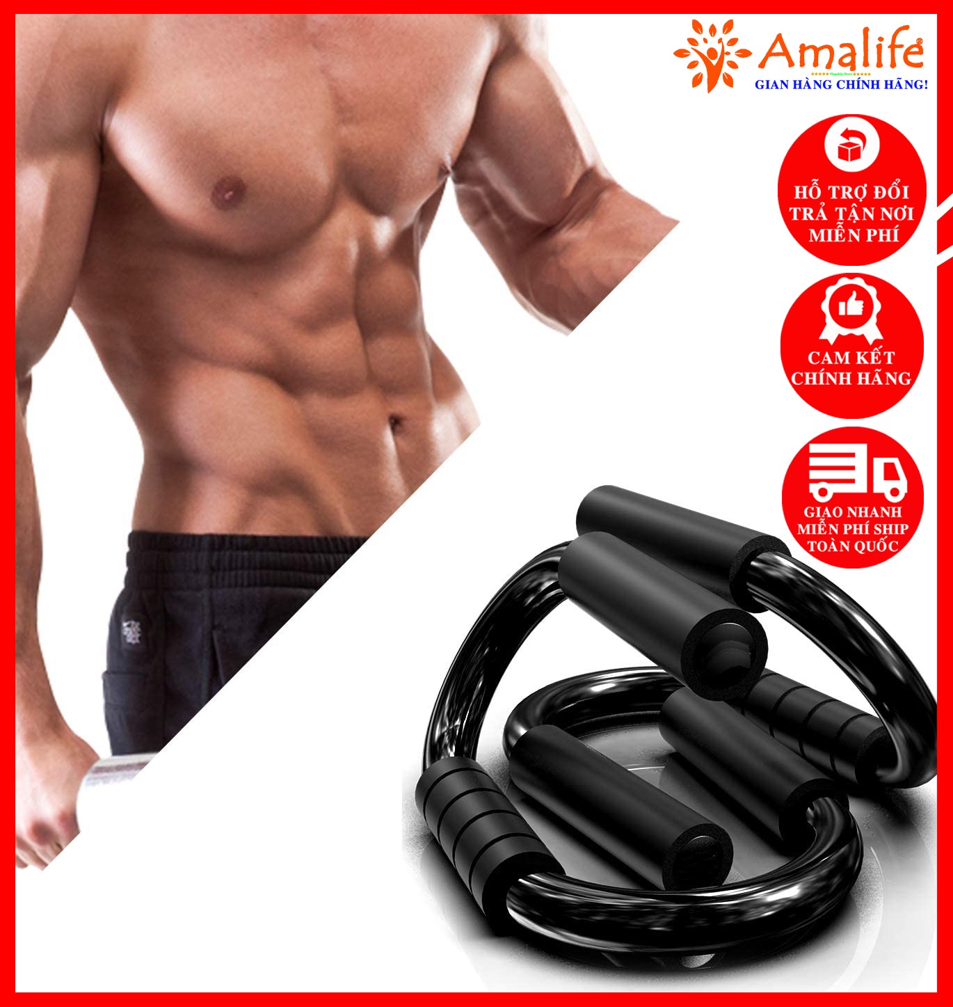 Dụng cụ tập hít đất cầm tay thép cứng – màu đen - dụng cụ chống đẩy cao cấp chính hãng amalife