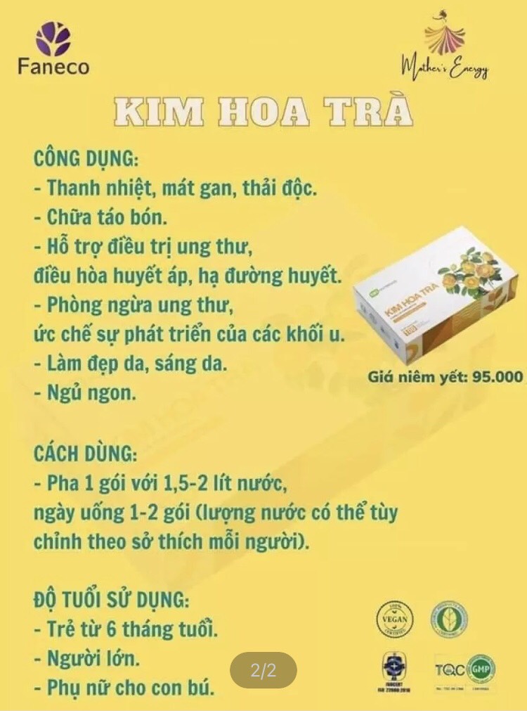 Combo 2 Hộp Kim Hoa Trà Faneco (Hộp 20 gói x 5gr)