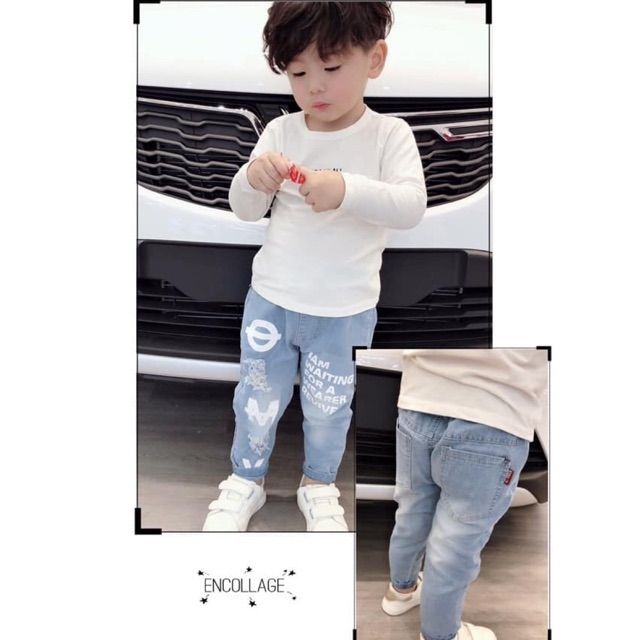 Quần jeans rách chữ iam cho bé 10-20kg