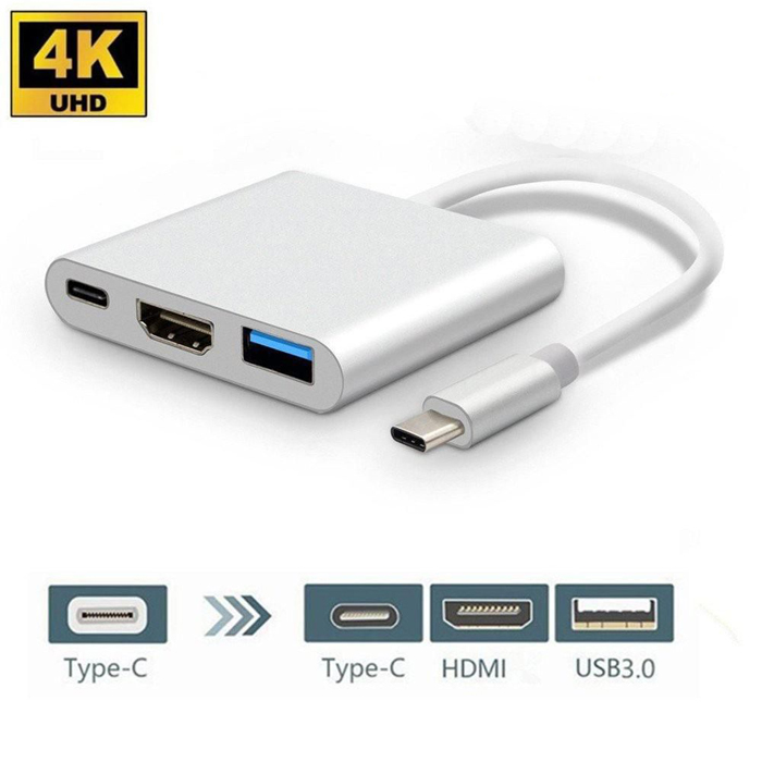 Cáp 3 in 1 chuyển đổi typeC sang HDMI/ USB/ TypeC VS - hỗ trợ chất lượng 4K (Xám) - Nhất Tín Computer