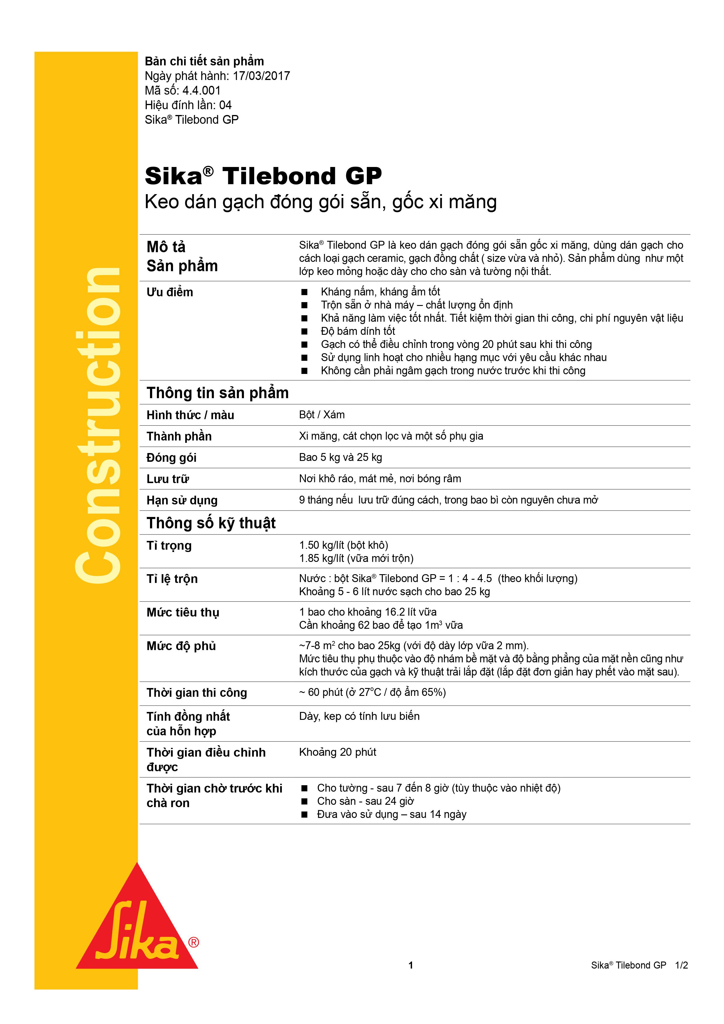 Sika - Keo dán gạch Sika Tilebond GP (Bao 25kg) 
