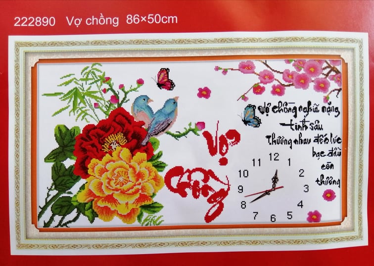 Tranh thêu chữ thập đồng hồ Vợ chồng (chưa thêu) 222890