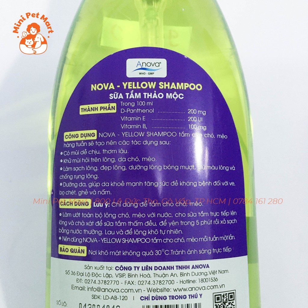 [HCM]Sữa tắm thảo mộc cho chó mèo NOVA YELLOW SHAMPOO - 300ml