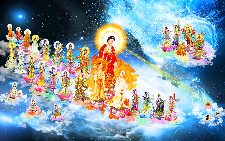 Tranh Phật Tây Phương Tiếp Dẫn 24 kèm khung