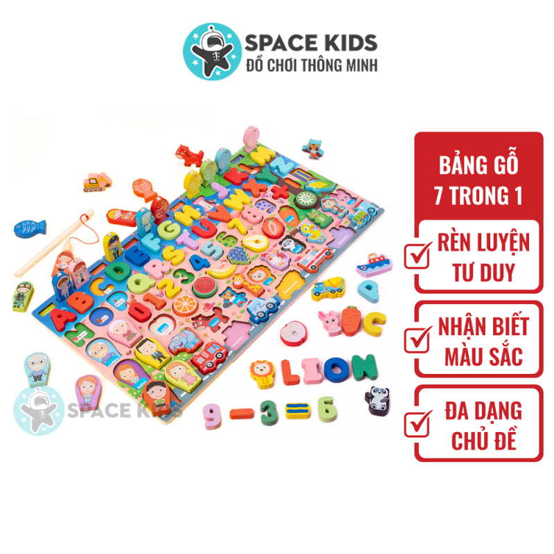 Đồ chơi trẻ em Space Kids Đồ chơi câu cá bảng chữ cái thông minh 7 in 1 cho bé trai bé gái chất liệu gỗ đa dạng màu sắc