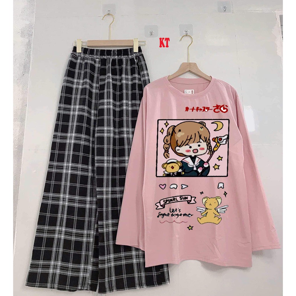 Sét áo thun cô gái sun + quần kẻ kth1120