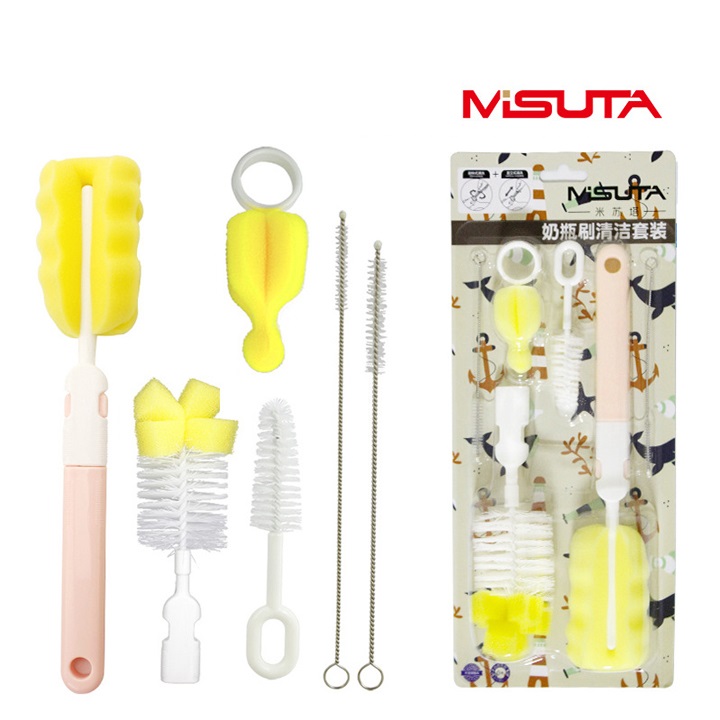 Bộ cọ bình bọt biển 6 chi tiết không chứa BPA, cọ bình sữa bọt biển tiện lợi, cọ bọt biển vệ sinh bình sữa cho bé, cọ 6 chi tiết vệ sinh bình sữa