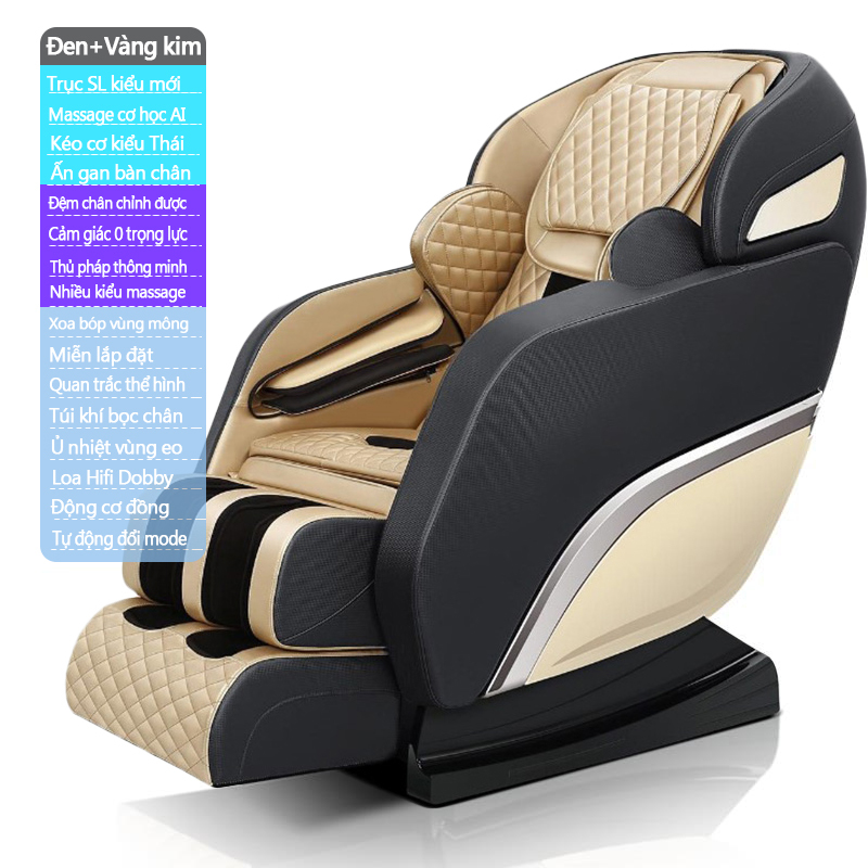 Ghế massage máy mát xa KAIMEIDI KM-Q9SL đa năng thông minh túi khí đầu mát xa cơ học 3D trục ghế SL (Màu đen phối vàng kim)