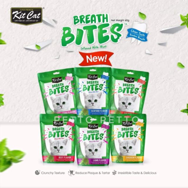 Snack/ bánh thưởng Kitcat Breath Bites cho mèo gói 60g