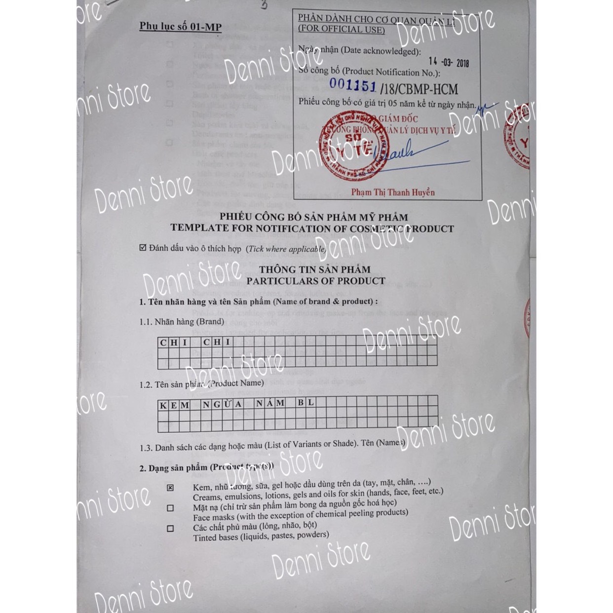 Hộp kem BL và HL loại 1 - mỹ phẩm Denni