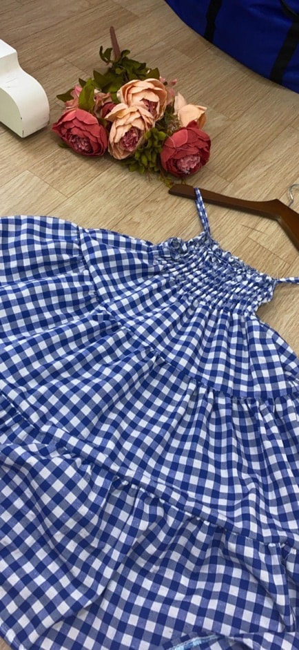 [HCM]Đầm babydoll hai dây kẻ xanh
