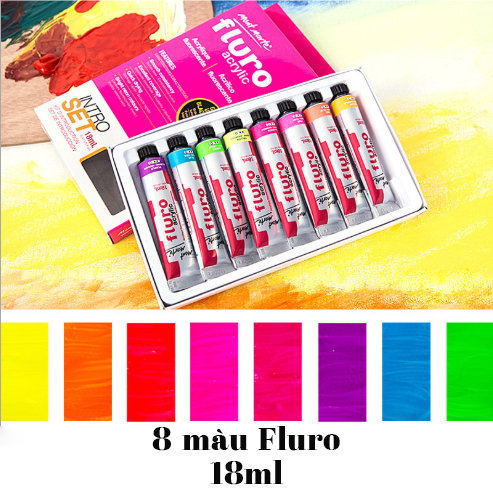 Màu acrylic Mont Marte - bộ 8 màu nhũ, da quang, ..