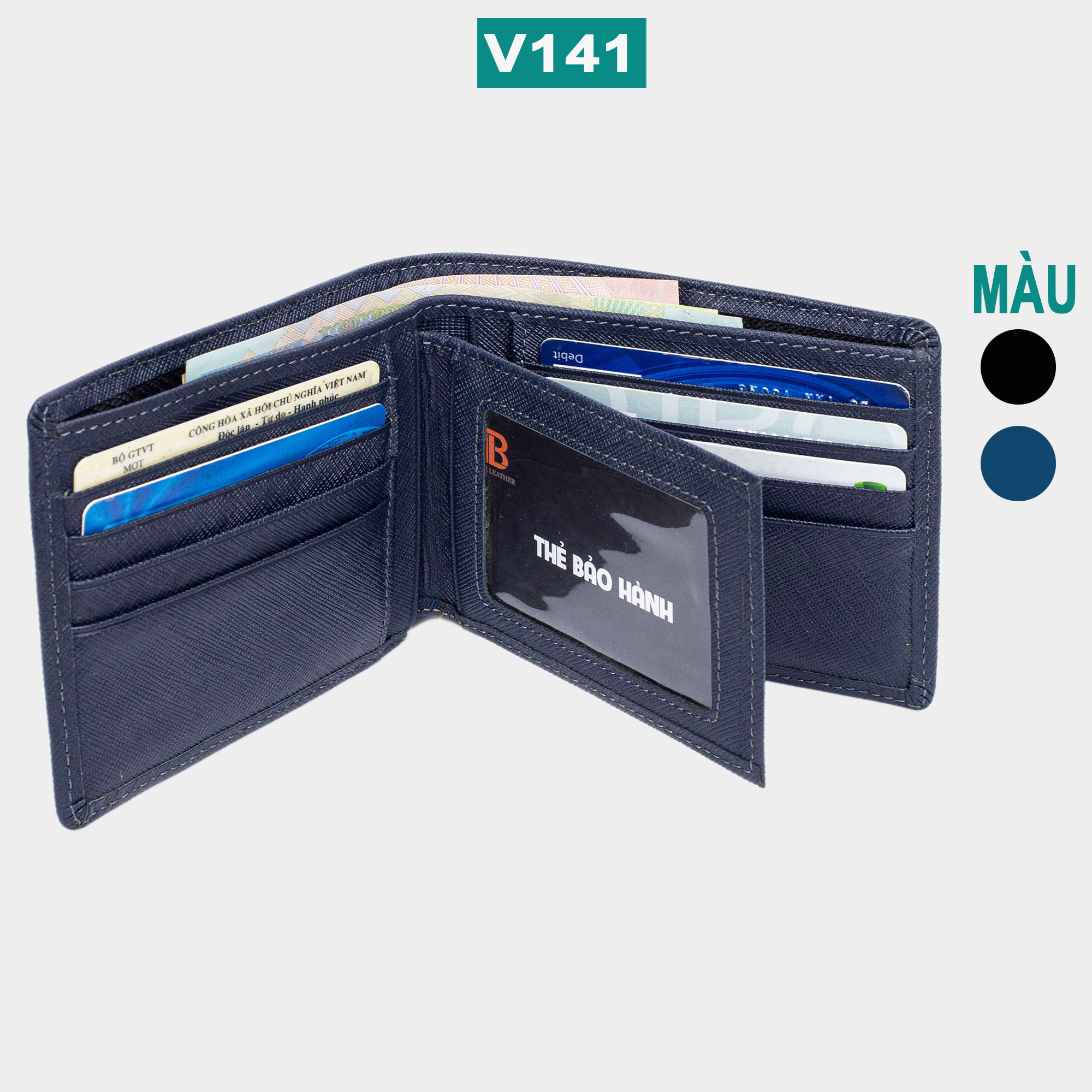 Ví nam da bò Saffiano V141 cao cấp, bóp nam da bò thật có ngăn phụ, nhiều ngăn chứa tiền chứa thẻ, dáng ngang có khóa kéo, lót da heo bền bỉ, Fullbox hộp sang trọng làm quà tặng,thương hiệu Bụi leather chuyên đồ da thật,bh 12 tháng